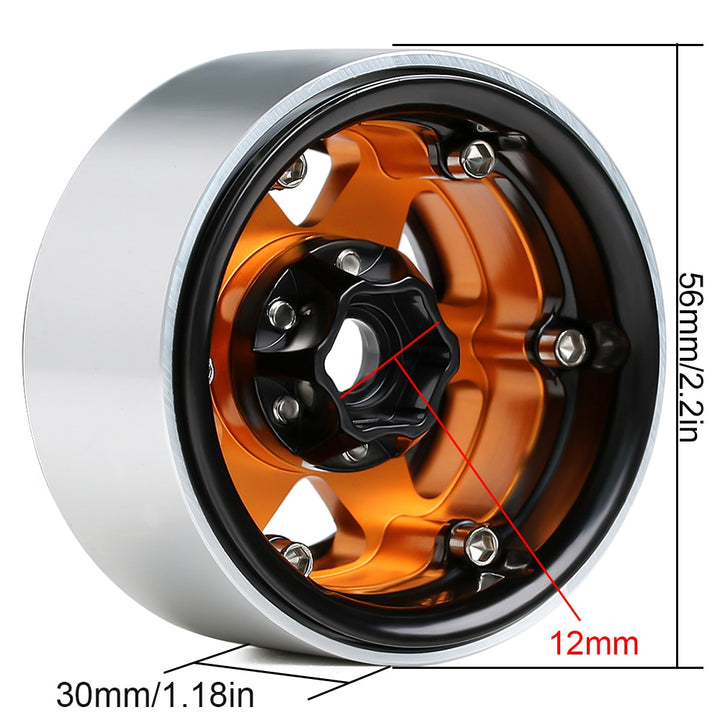 6-spoke golden Beadlock Wheel Rim back with size markings