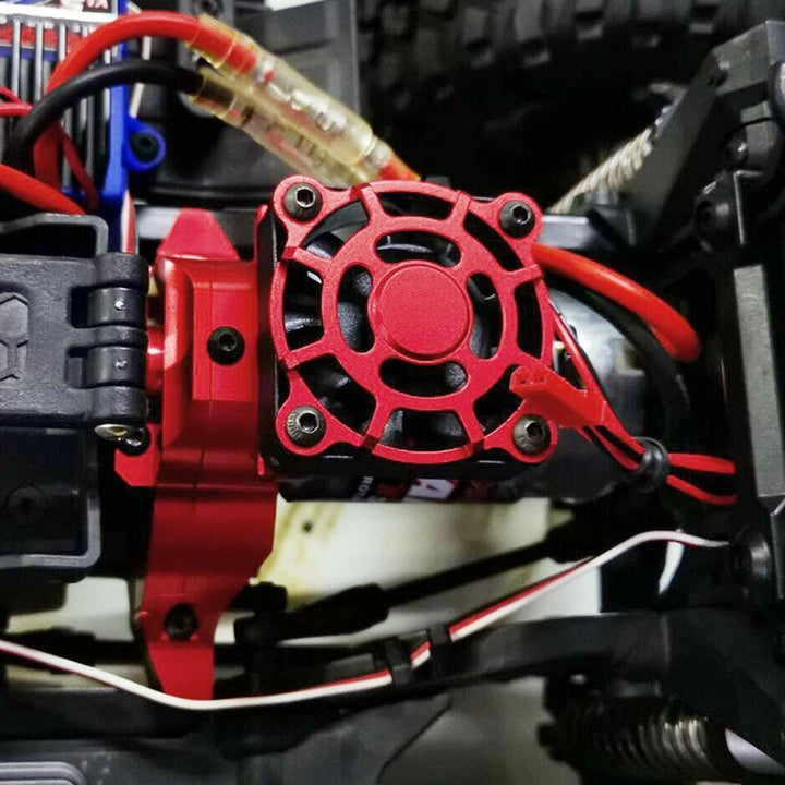 Red Motor Mount with Cooling Fan on a rc car