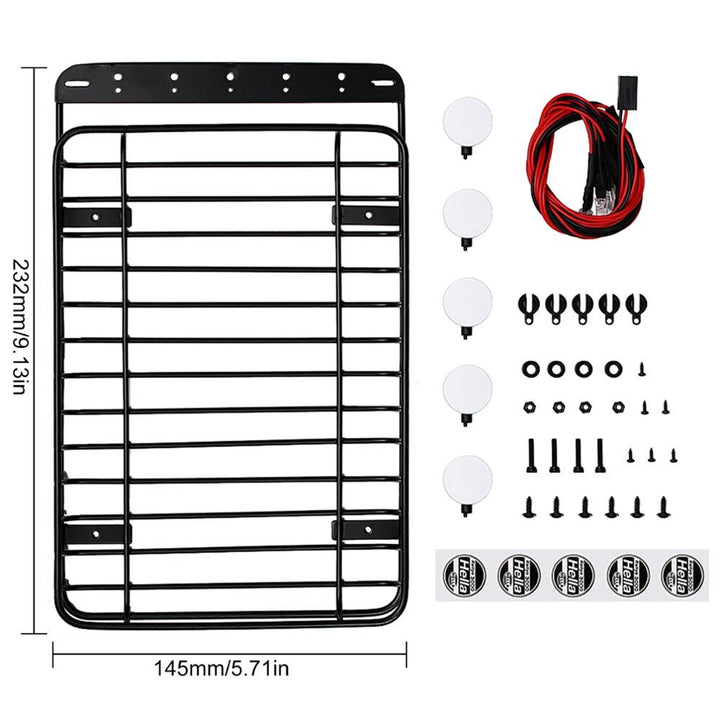 232*145mm Metal Roof Rack with 5 LED Lights for 1/10 RC Crawler