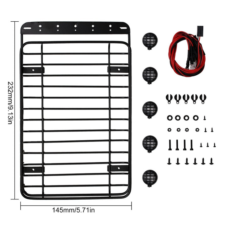 232*145mm Metal Roof Rack with 5 LED Lights for 1/10 RC Crawler