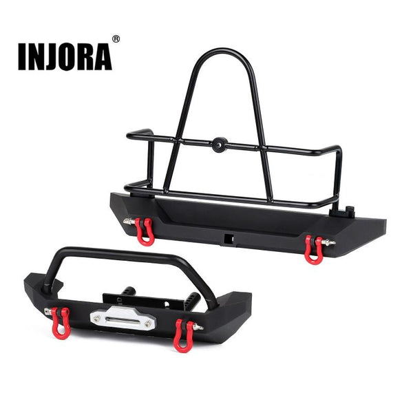 Metal Front Rear Bumper with Tow Hooks for 1/10 RC Crawler - INJORA