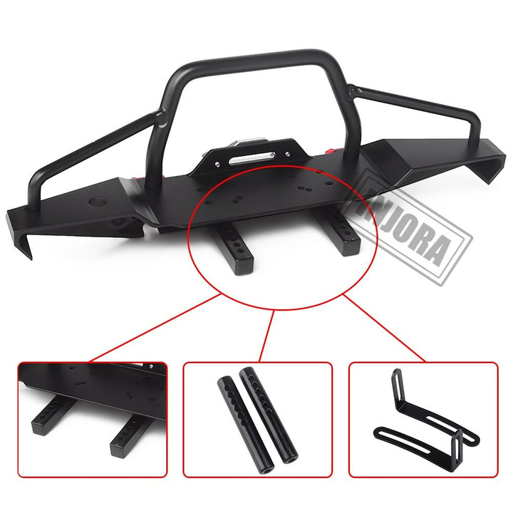 Metal Front Bumper with LED Lights and Tow Hooks for 1/10 RC Crawler - INJORA