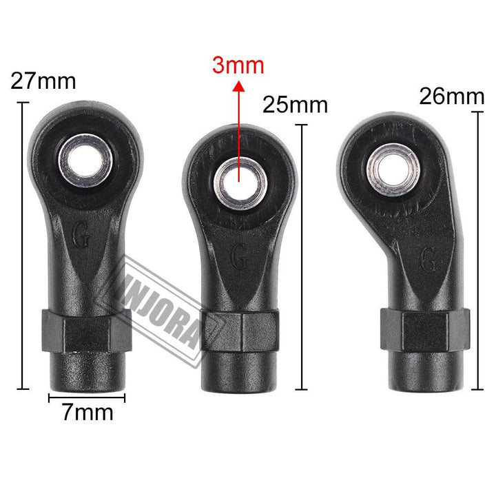 3 pcs different Rod End Balls front with dimension markings