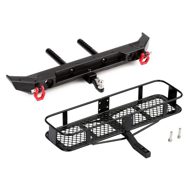 Metal Rear Bumper & Back Hitch Carrier Rack for SCX10 Jeep Wrangler - INJORA