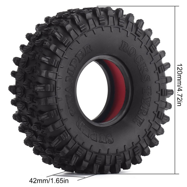 4PCS 1.9" 100-123mm Rubber Wheel Tires with Dual Stage TPE Foam