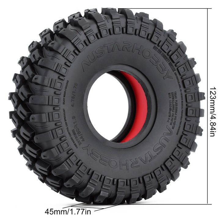 4PCS 1.9" 100-123mm Rubber Wheel Tires with Dual Stage TPE Foam