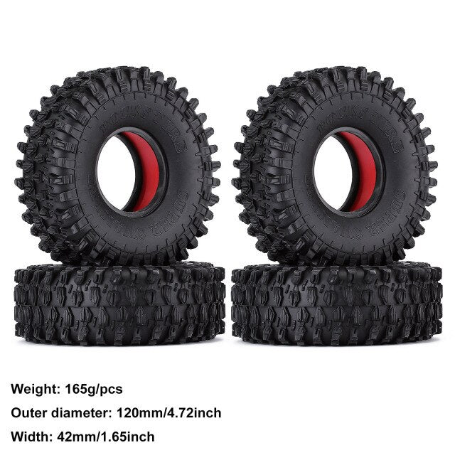 4PCS 1.9" 100-123mm Rubber Wheel Tires with Dual Stage TPE Foam