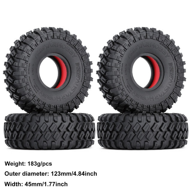 4PCS 1.9" 100-123mm Rubber Wheel Tires with Dual Stage TPE Foam