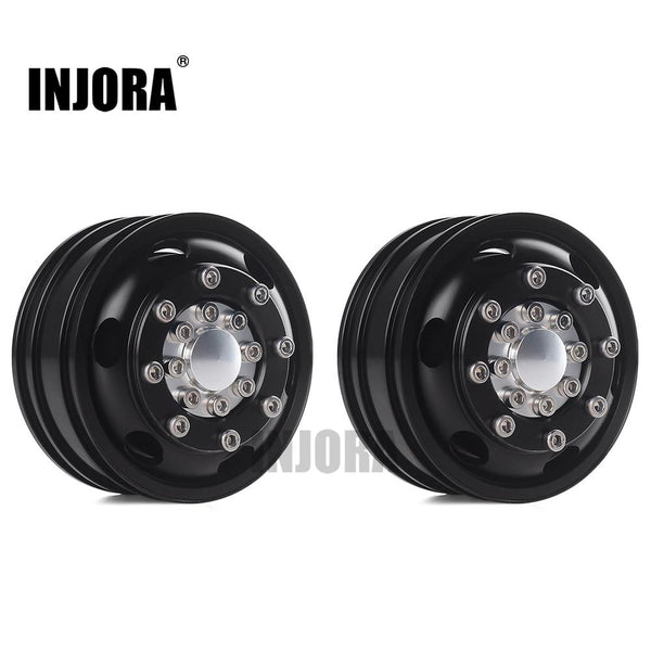 2 PCS Black/Silver CNC Alloy Wheel Rims for 1/14 Tamiya Tractor