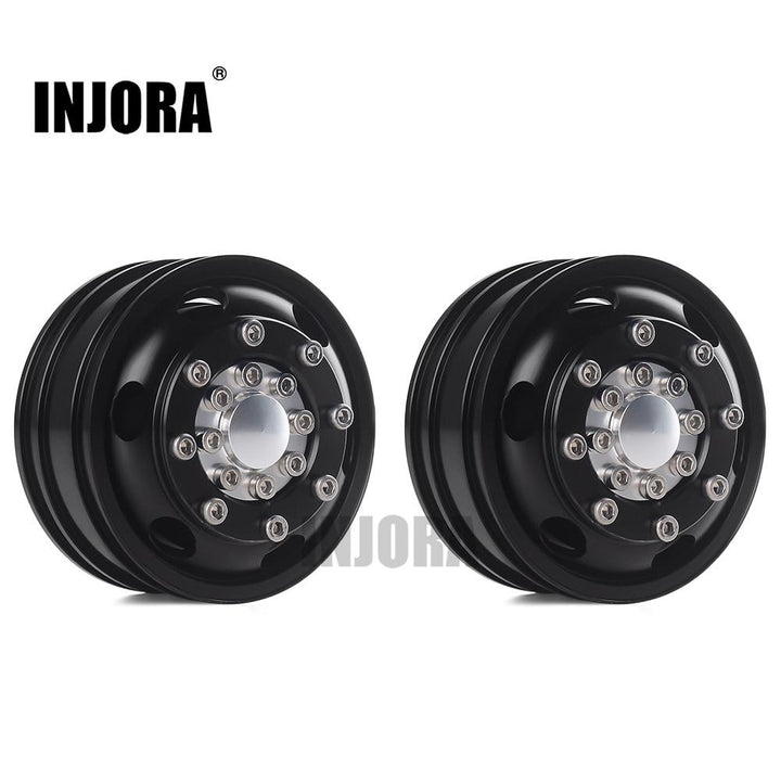 2 PCS Black/Silver CNC Alloy Wheel Rims for 1/14 Tamiya Tractor