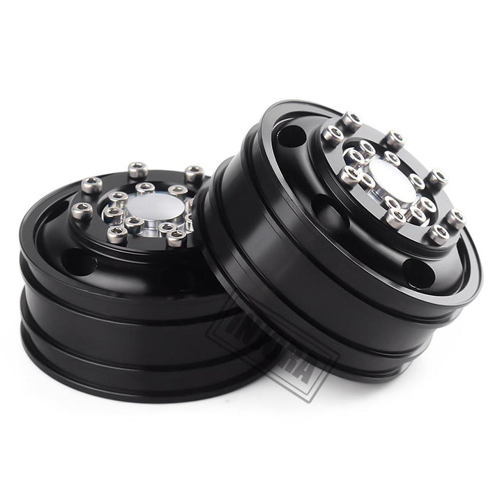 2 PCS Black/Silver CNC Alloy Wheel Rims for 1/14 Tamiya Tractor