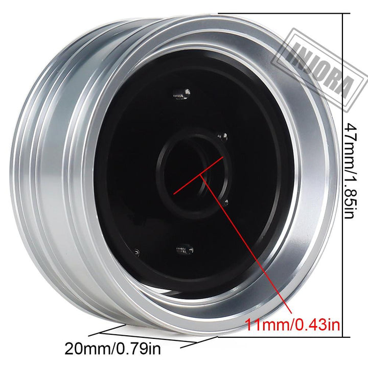 2 PCS Black/Silver CNC Alloy Wheel Rims for 1/14 Tamiya Tractor