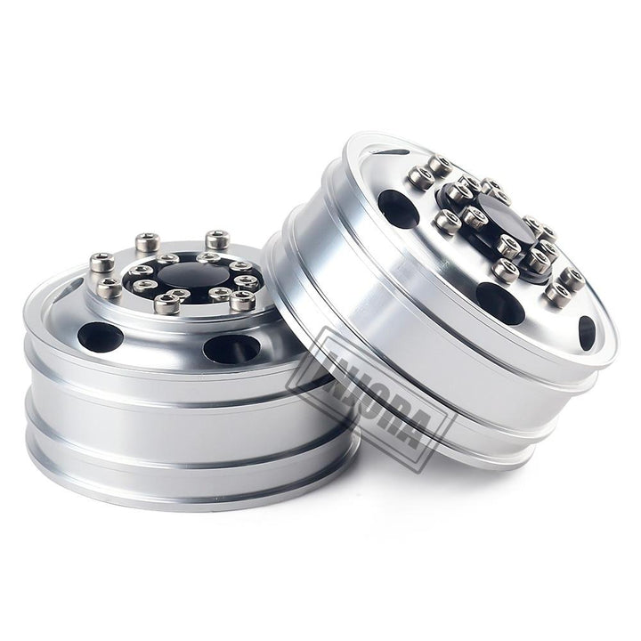 2 PCS Black/Silver CNC Alloy Wheel Rims for 1/14 Tamiya Tractor
