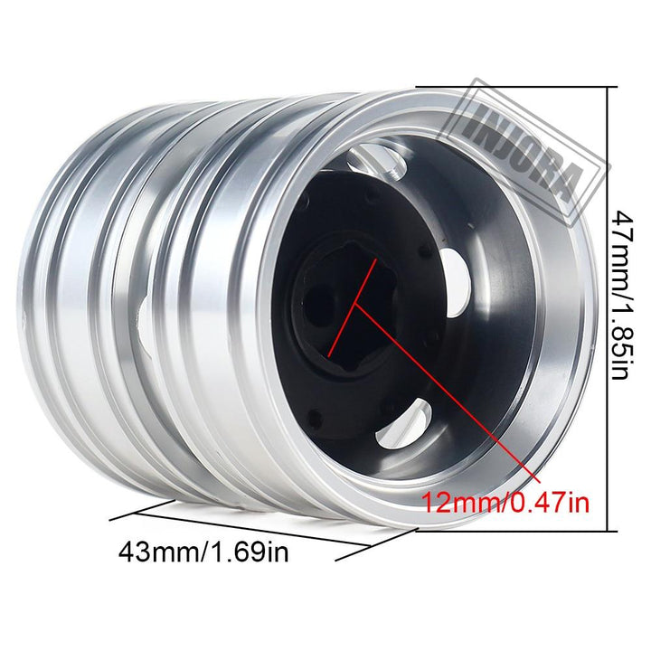 2 PCS Black/Silver CNC Alloy Wheel Rims for 1/14 Tamiya Tractor