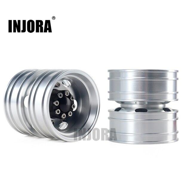2 PCS Black/Silver CNC Alloy Wheel Rims for 1/14 Tamiya Tractor
