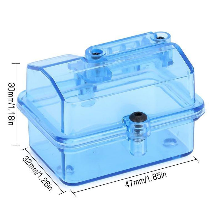 Blue Plastic Radio Device Receiver Box with dimension markings
