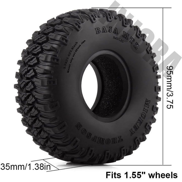 4PCS 1.55" 90*35mm Soft Rubber Wheel Tires for 1/10 RC Rock Crawler